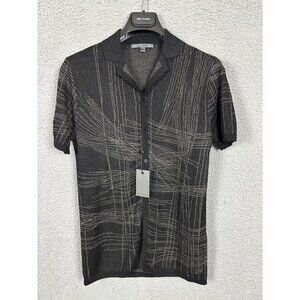 John Varvatos Simon Metallic Cross Hatch Jacquard Button Down Camp Shirt XS NWTs